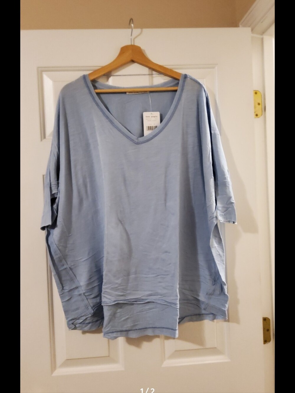 Light Blue Free People We The Free Dreamy Clouds Oversized V-Neck Top XS NWT